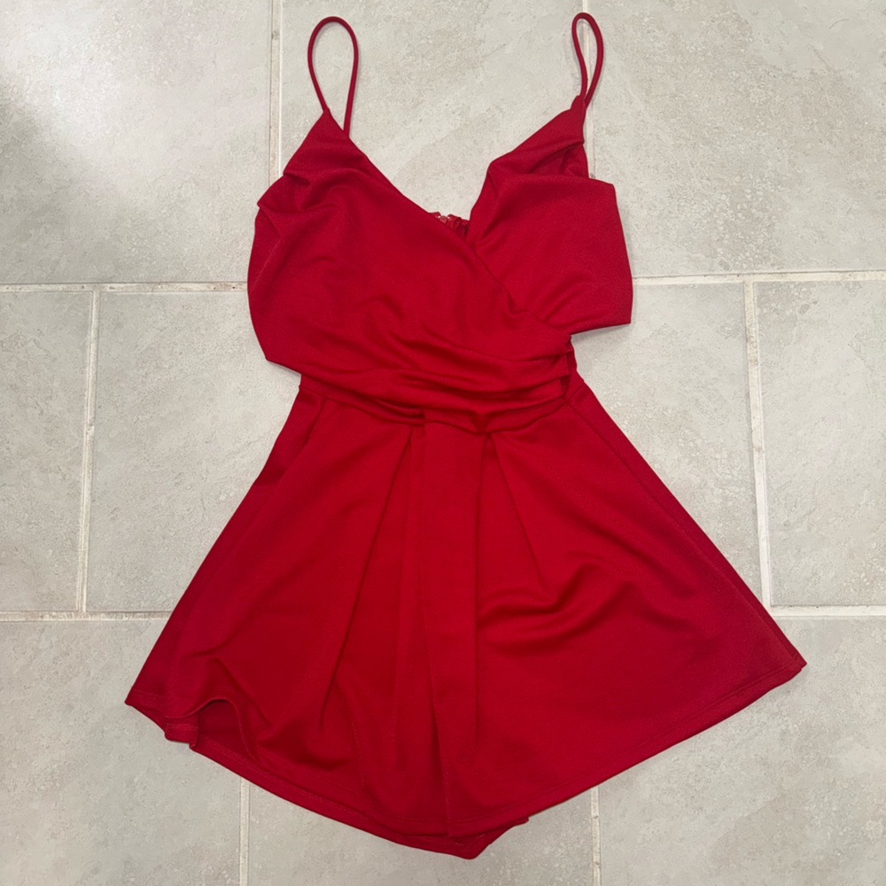 Fashion Nova Red Wrap Romper